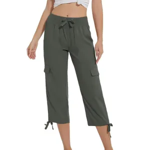 Women's elastic waist slim fit cropped trousers casual pants