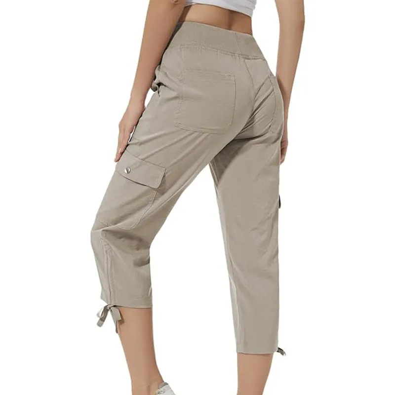Women's elastic waist slim fit cropped trousers casual pants