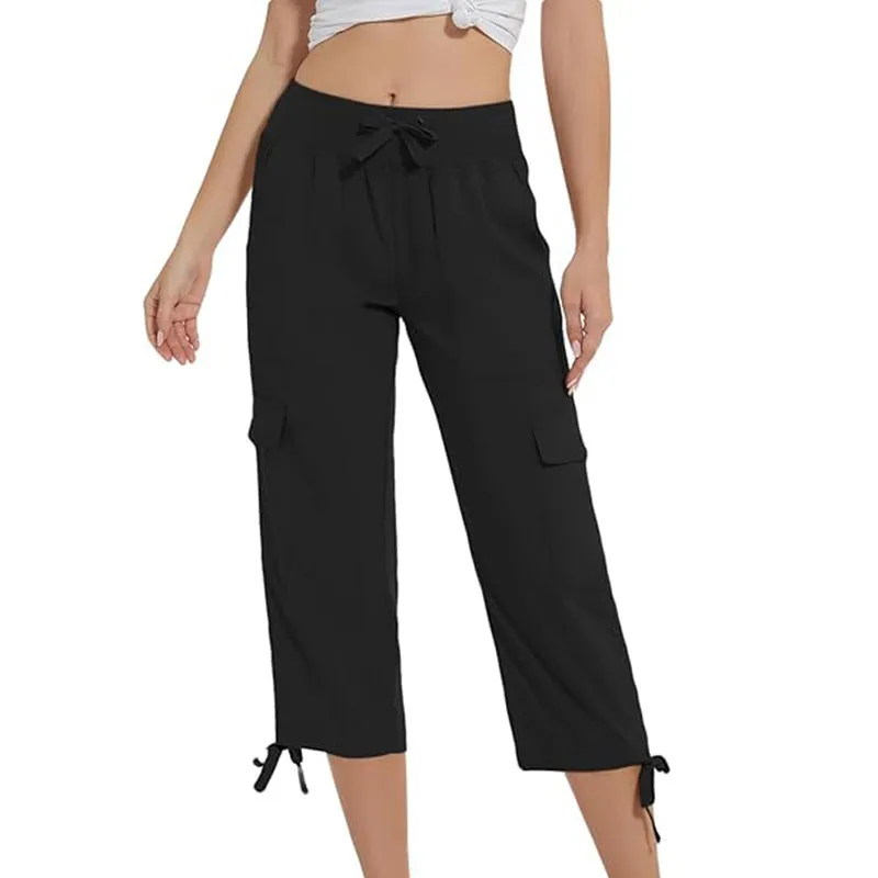 Women's elastic waist slim fit cropped trousers casual pants