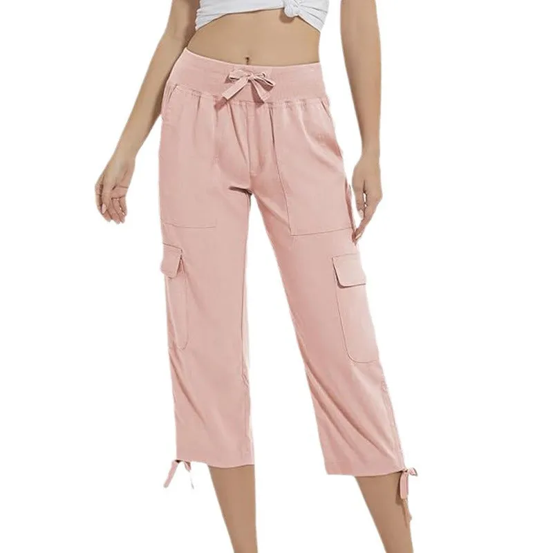 Women's elastic waist slim fit cropped trousers casual pants