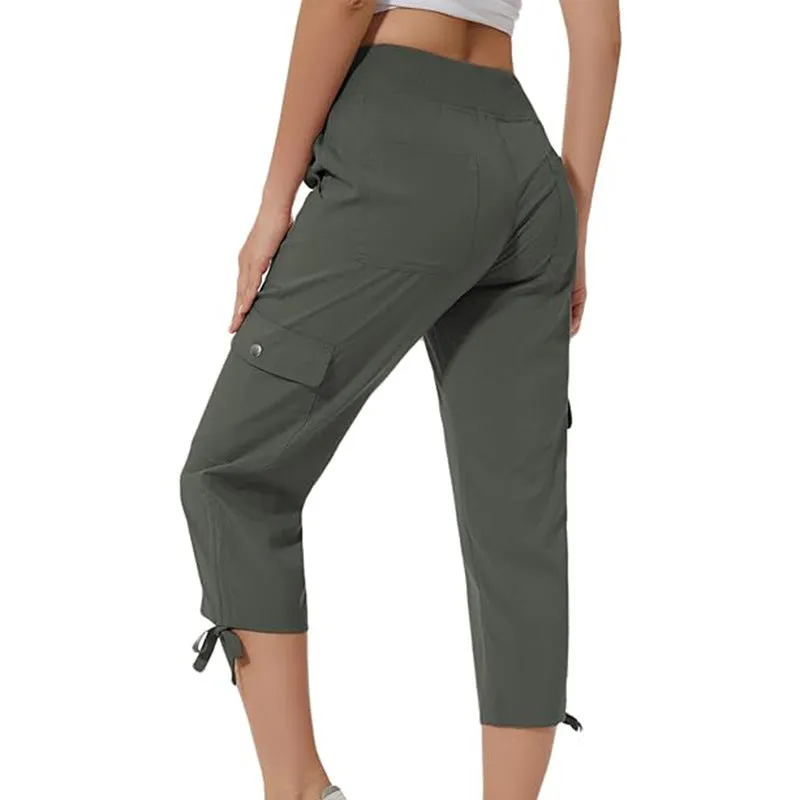 Women's elastic waist slim fit cropped trousers casual pants
