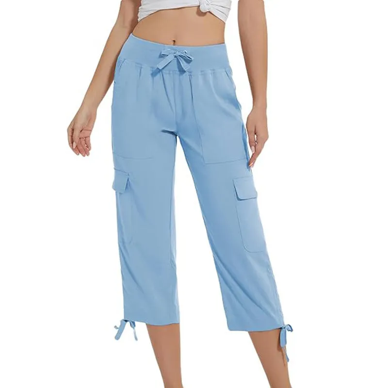 Women's elastic waist slim fit cropped trousers casual pants