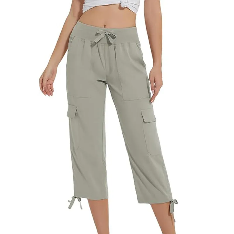 Women's elastic waist slim fit cropped trousers casual pants