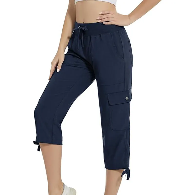 Women's elastic waist slim fit cropped trousers casual pants