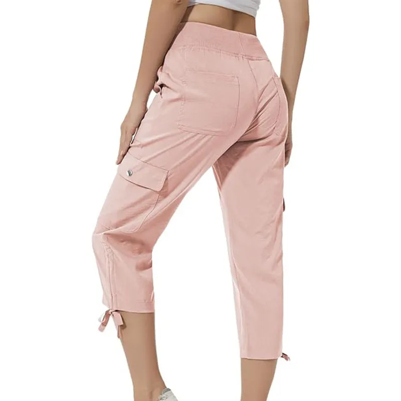 Women's elastic waist slim fit cropped trousers casual pants