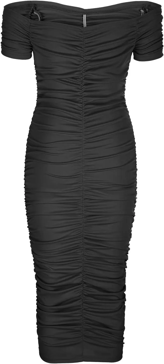 Womens Elegant Party Dress Bodycon Pencil Dresses Cold Shoulder Short Sleeve Prom Formal Dress Cocktail Dresses