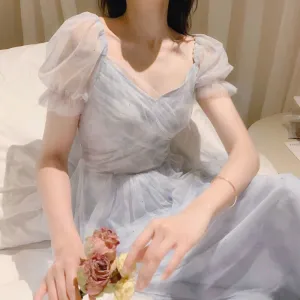 Women's Fairy Chiffon Puff Shoulder Sleeves Dress