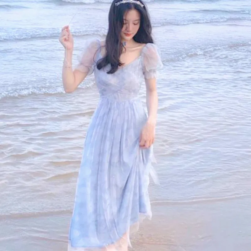 Women's Fairy Chiffon Puff Shoulder Sleeves Dress