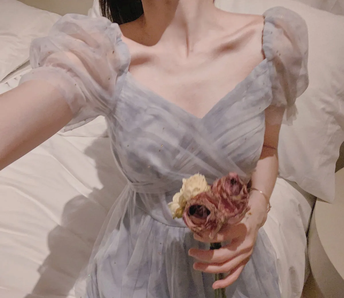 Women's Fairy Chiffon Puff Shoulder Sleeves Dress