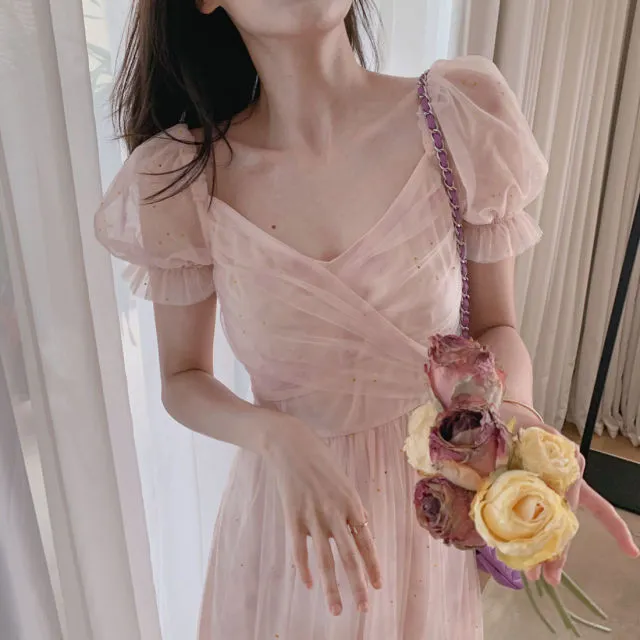 Women's Fairy Chiffon Puff Shoulder Sleeves Dress