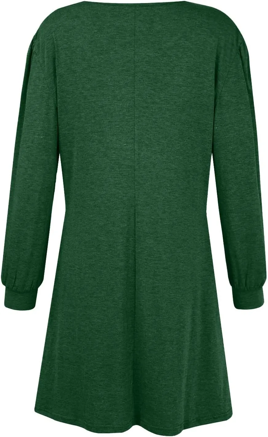 Women's Fall Flowy Casual Long Sleeve Crew Neck Button Solid Wedding Guest Dress