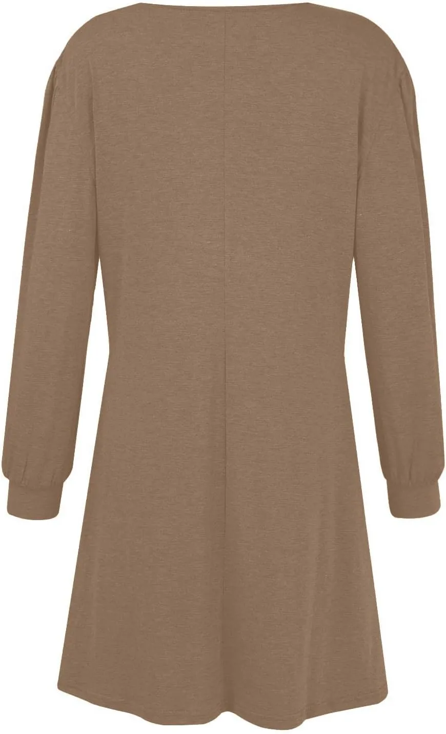 Women's Fall Flowy Casual Long Sleeve Crew Neck Button Solid Wedding Guest Dress