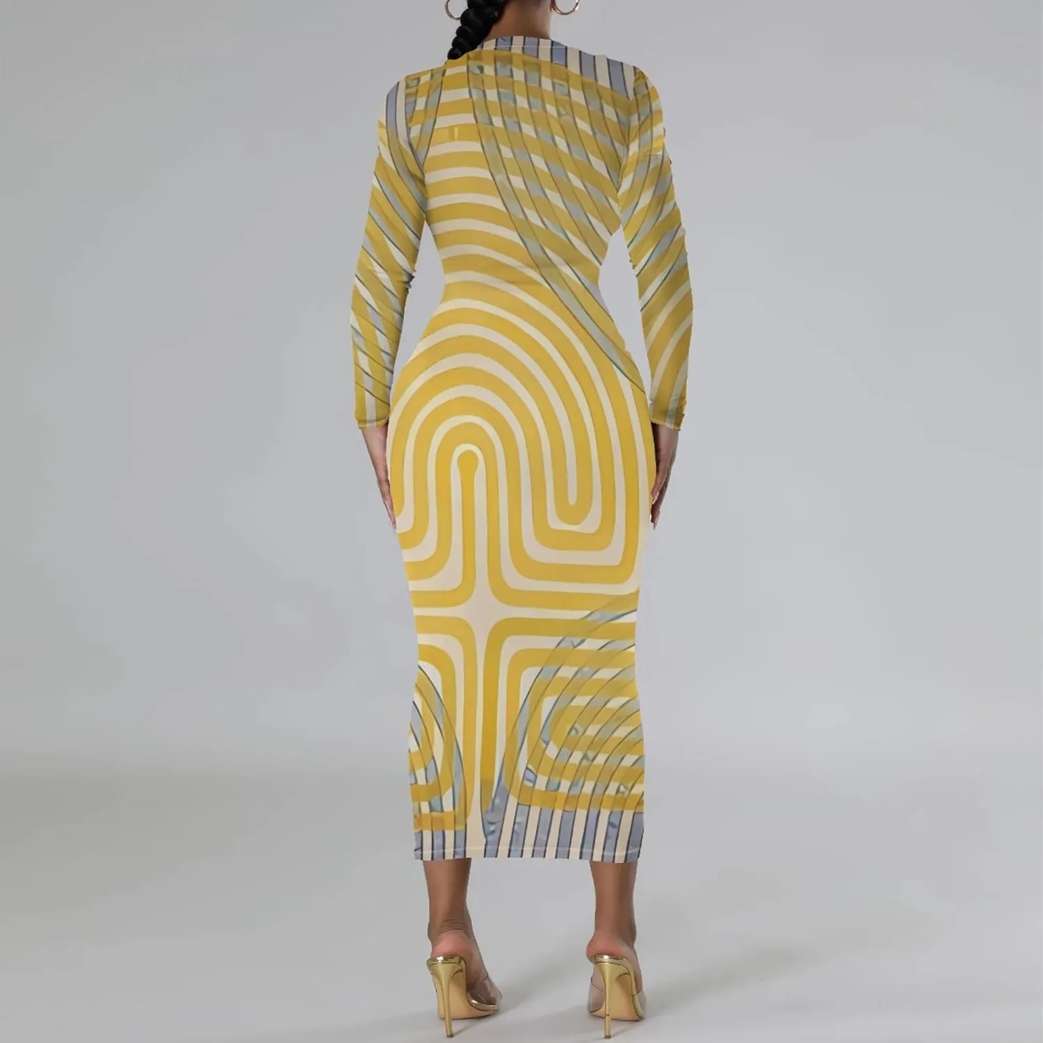Women's Fashion Basic Pencil Bodycon Dress Casual Crewneck Long Sleeves Midi Dress Elegant Slim Cocktail Party Outfits