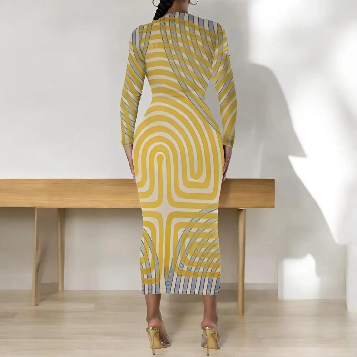 Women's Fashion Basic Pencil Bodycon Dress Casual Crewneck Long Sleeves Midi Dress Elegant Slim Cocktail Party Outfits