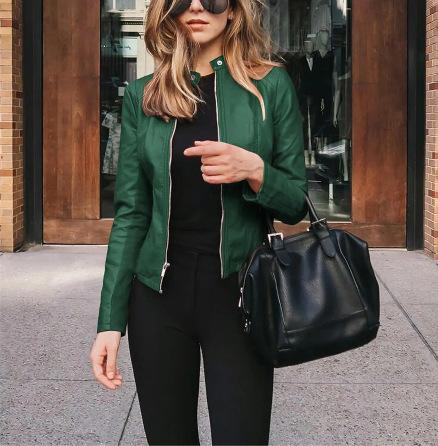 Womens Faux Leather Jackets Zip Up Cropped Motorcycle PU Moto Biker Outwear Coat 2024