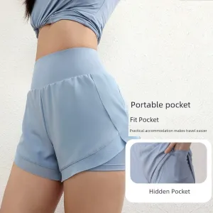 Women's Fitness Fake Two-Piece High Waist Slim Looking Sports Shorts