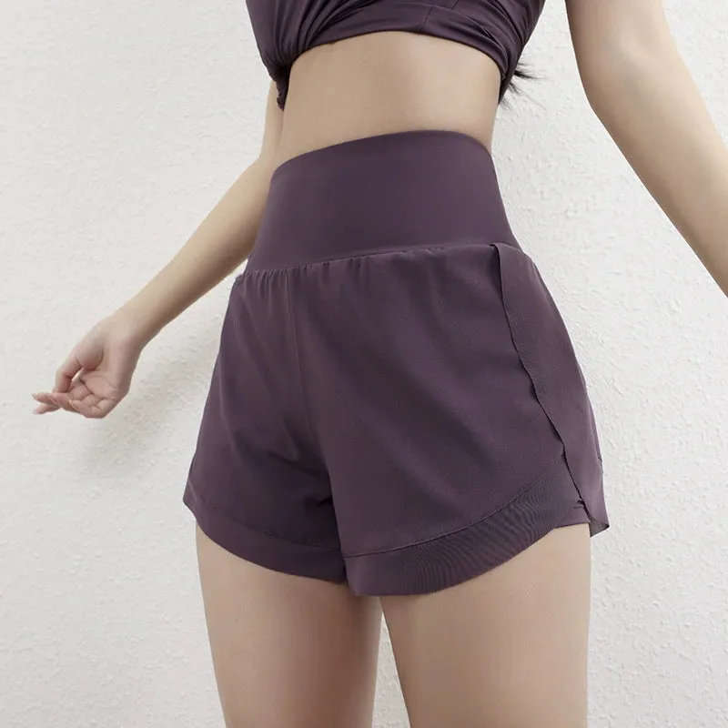 Women's Fitness Fake Two-Piece High Waist Slim Looking Sports Shorts