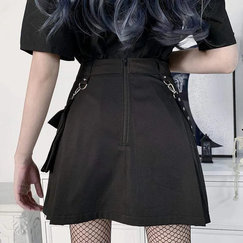 Women's Gothic A-line Skirts With Detachable Eyelets Belt&Pocket