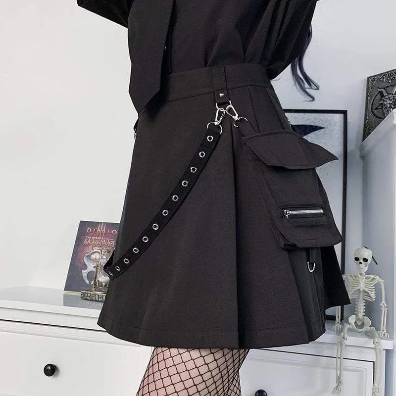 Women's Gothic A-line Skirts With Detachable Eyelets Belt&Pocket