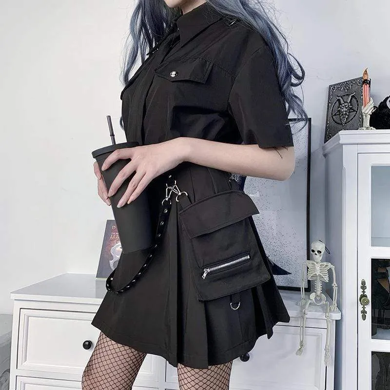 Women's Gothic A-line Skirts With Detachable Eyelets Belt&Pocket