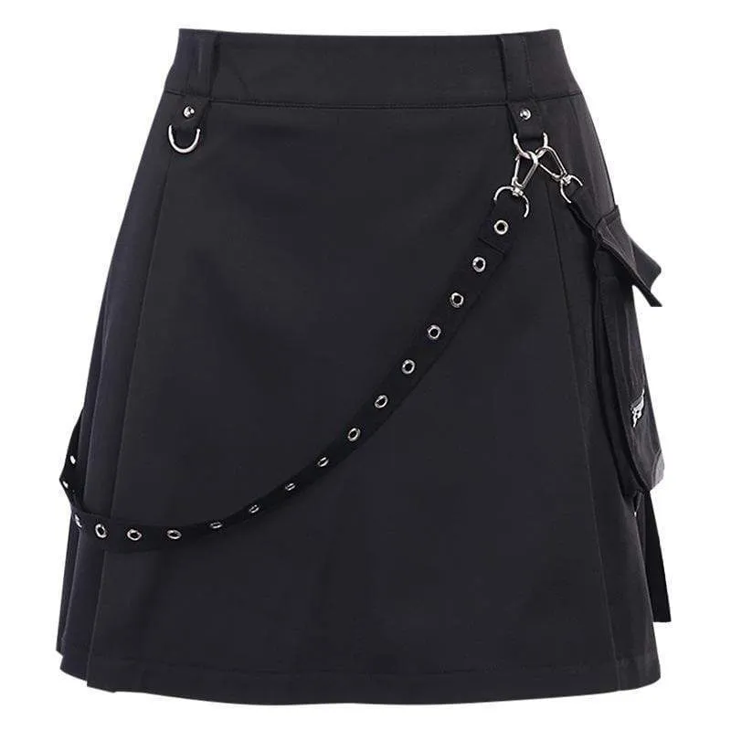 Women's Gothic A-line Skirts With Detachable Eyelets Belt&Pocket
