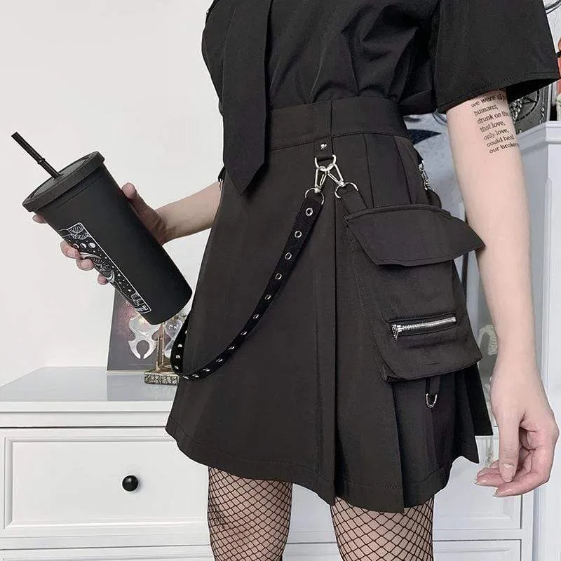 Women's Gothic A-line Skirts With Detachable Eyelets Belt&Pocket