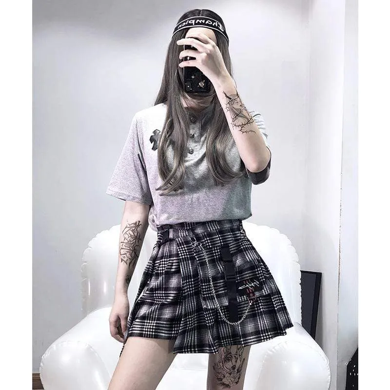 Women's Gothic Chain Plaid Pleated Skirts With Pocket
