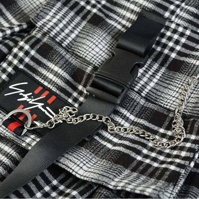 Women's Gothic Chain Plaid Pleated Skirts With Pocket