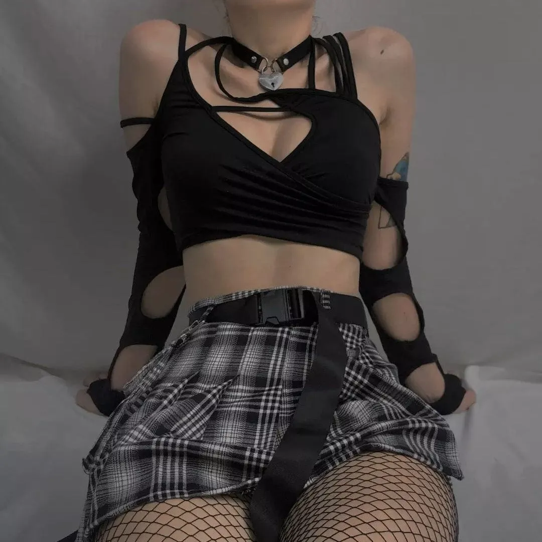 Women's Gothic Chain Plaid Pleated Skirts With Pocket