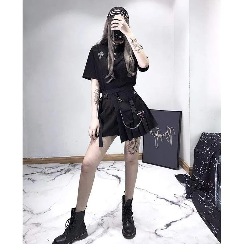 Women's Gothic Chain Plaid Pleated Skirts With Pocket