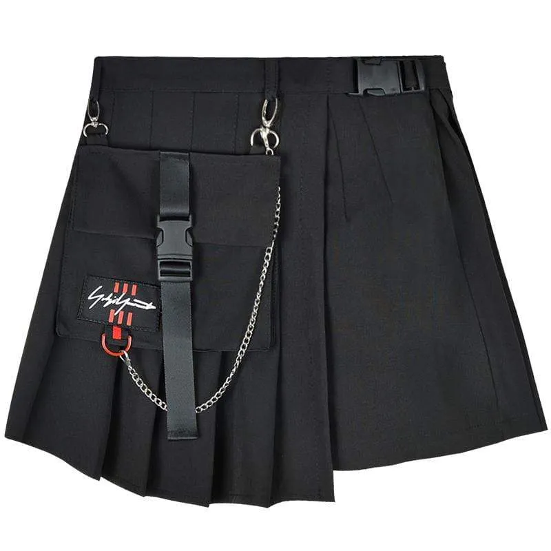 Women's Gothic Chain Plaid Pleated Skirts With Pocket