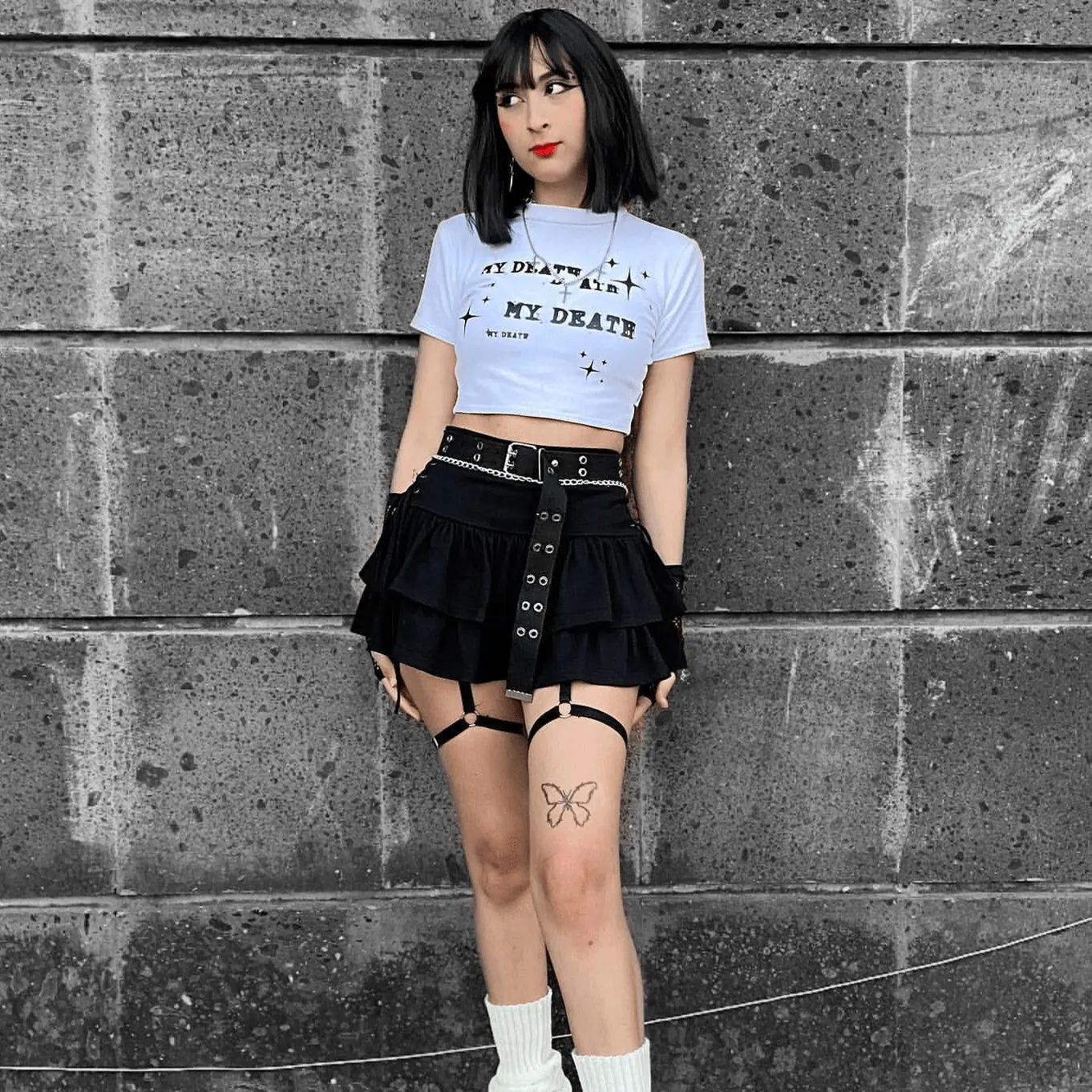 Women's Grunge Side Lacing Double-layer Mini Skirts