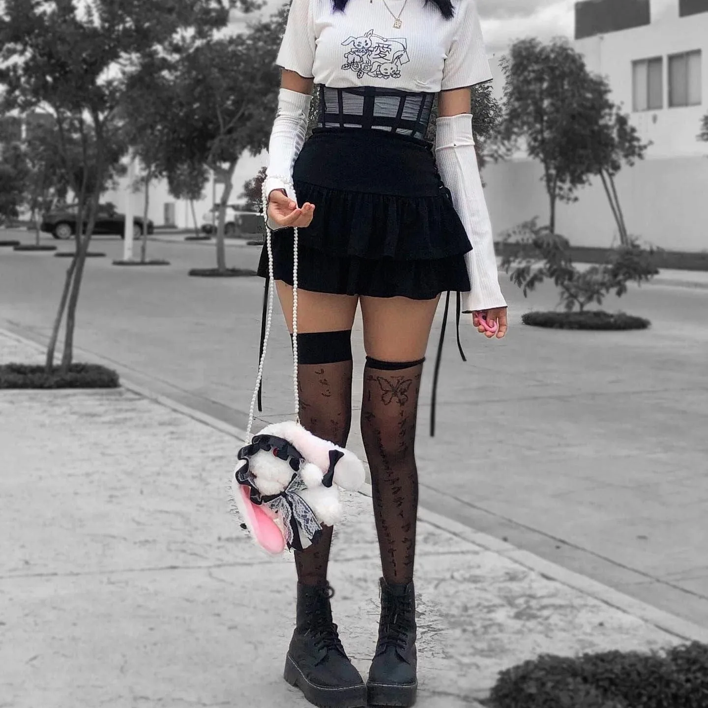 Women's Grunge Side Lacing Double-layer Mini Skirts