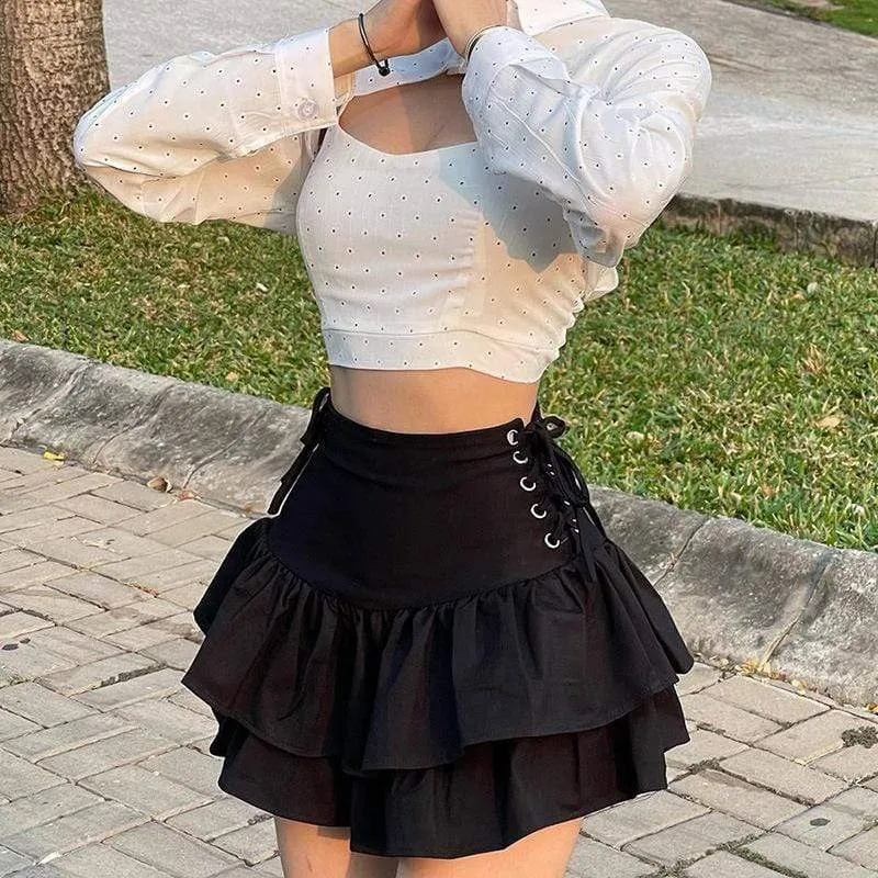 Women's Grunge Side Lacing Double-layer Mini Skirts