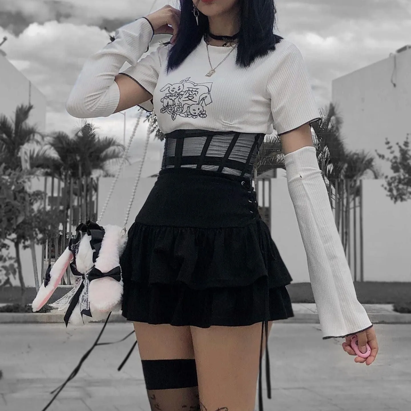 Women's Grunge Side Lacing Double-layer Mini Skirts