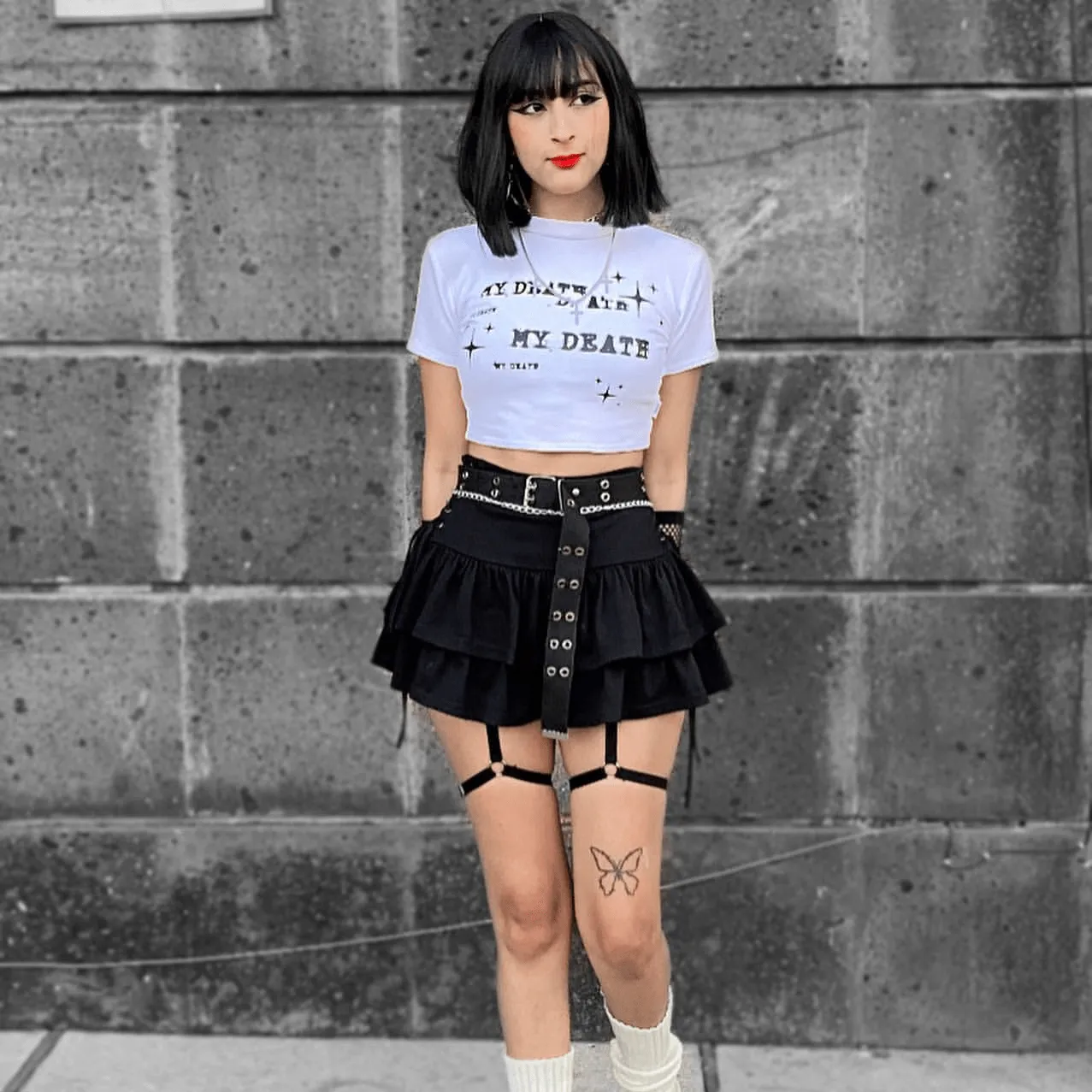 Women's Grunge Side Lacing Double-layer Mini Skirts