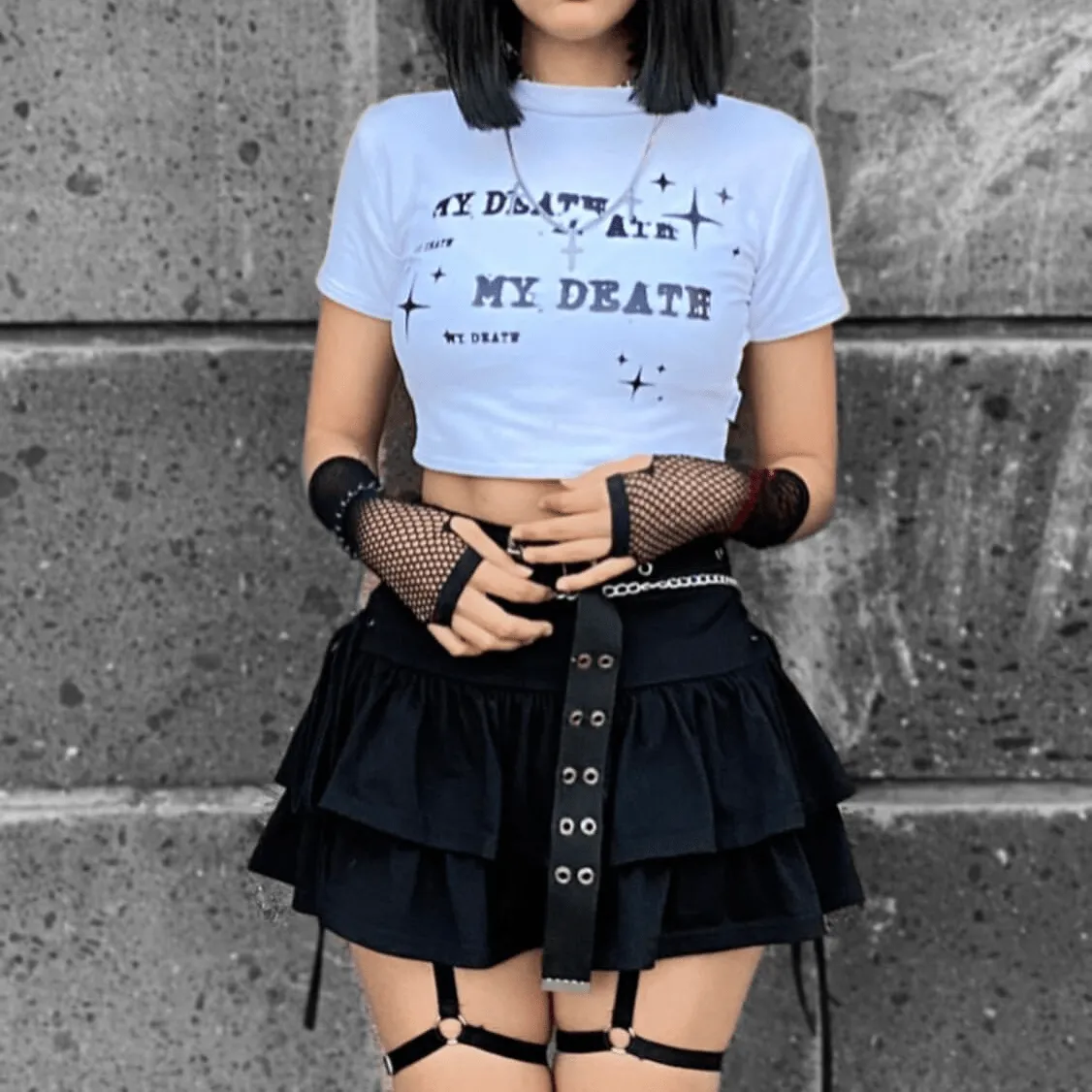Women's Grunge Side Lacing Double-layer Mini Skirts