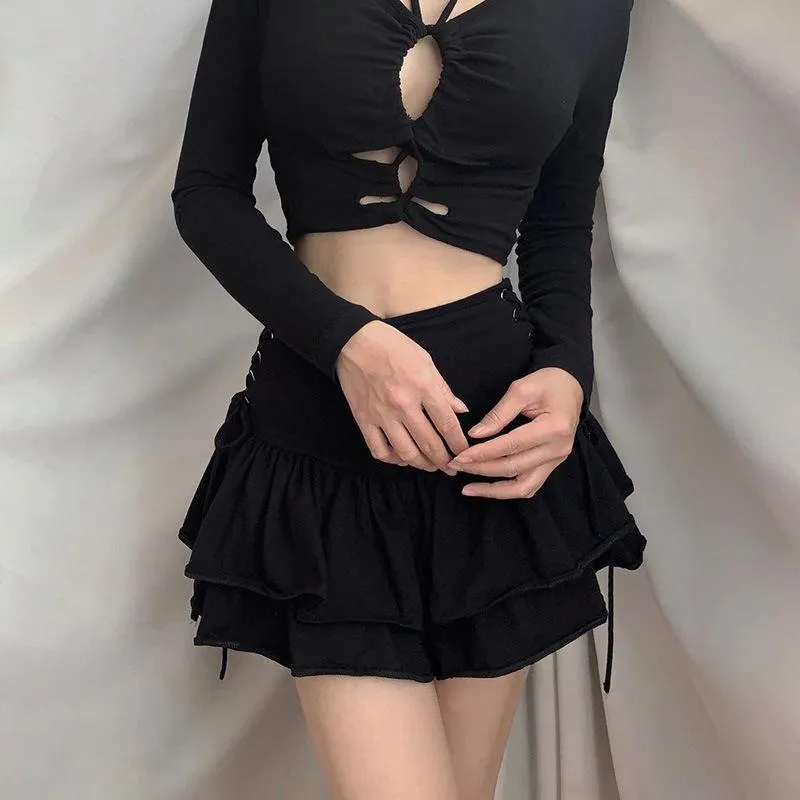 Women's Grunge Side Lacing Double-layer Mini Skirts