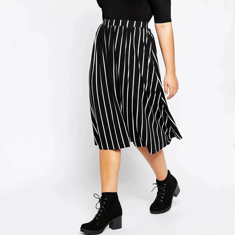 Women's High Waist 8XL Fashion Designer Stripped Midi Skirts (Plus Size)