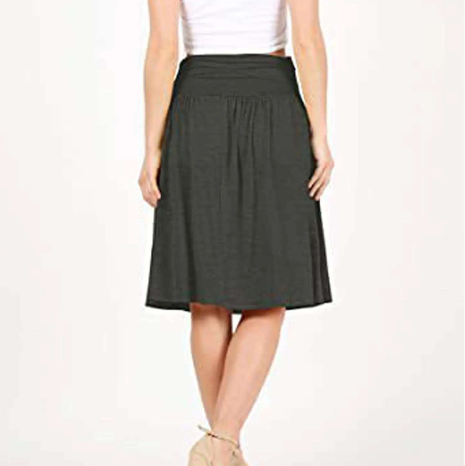 Womens Knee Length Skirts Summer Casual Pleated Flowy Skirt High Waist Solid Color Mini Skirts