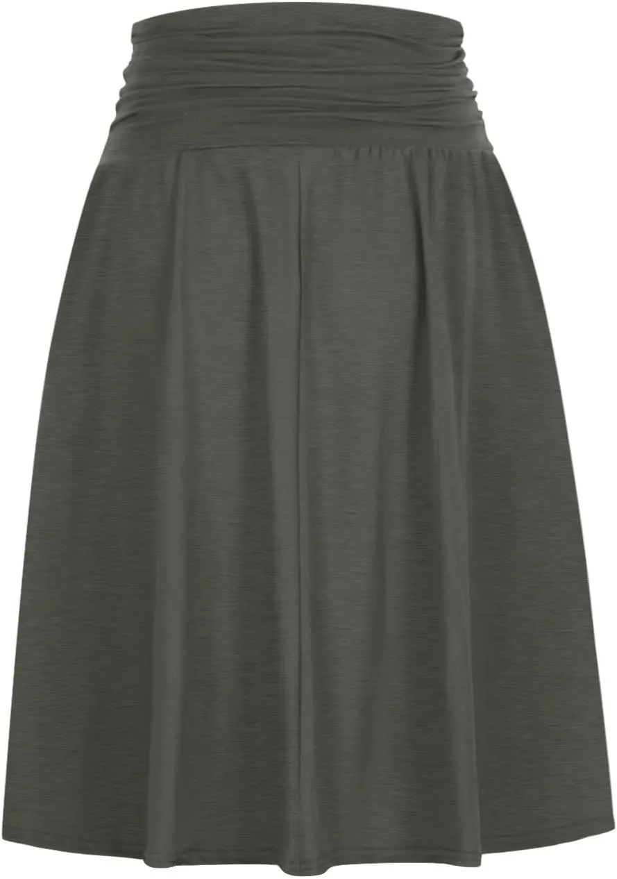 Womens Knee Length Skirts Summer Casual Pleated Flowy Skirt High Waist Solid Color Mini Skirts