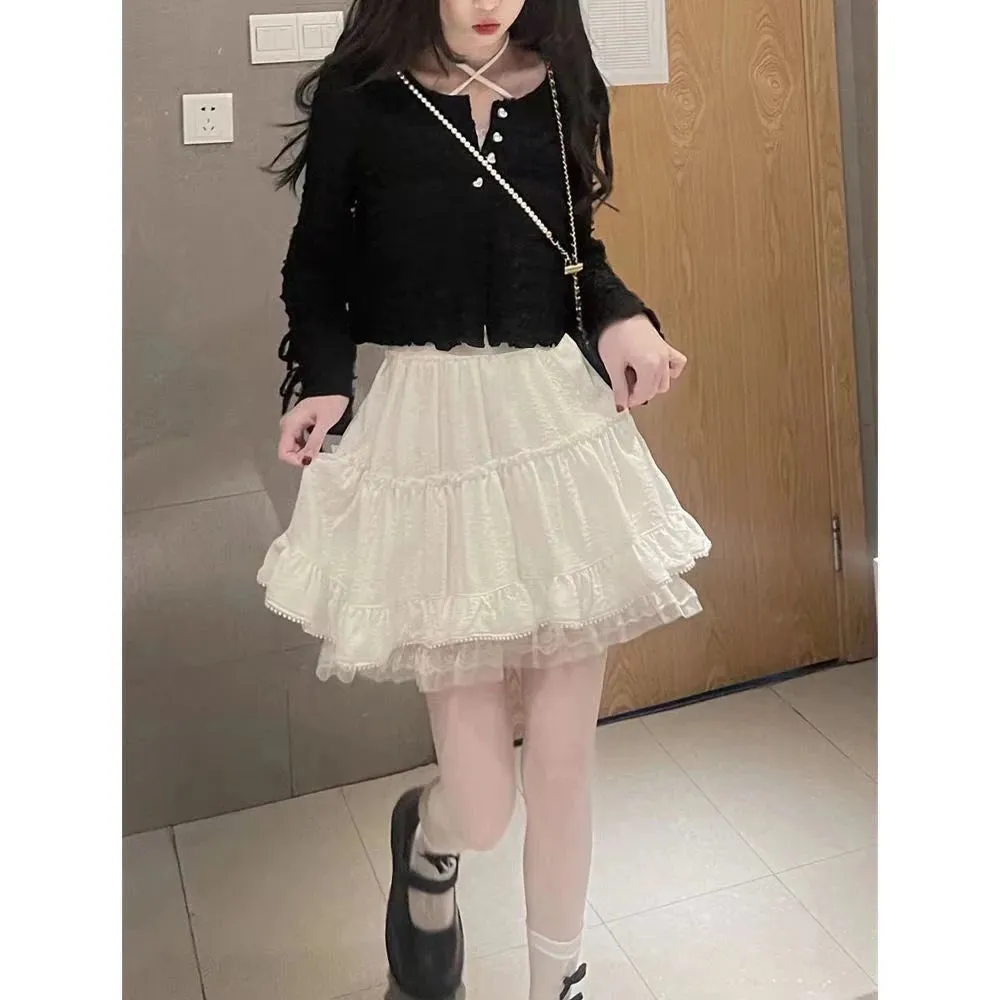 Women's Lace Ruffled Trim Fashion Designer Mini Skirts (Short)