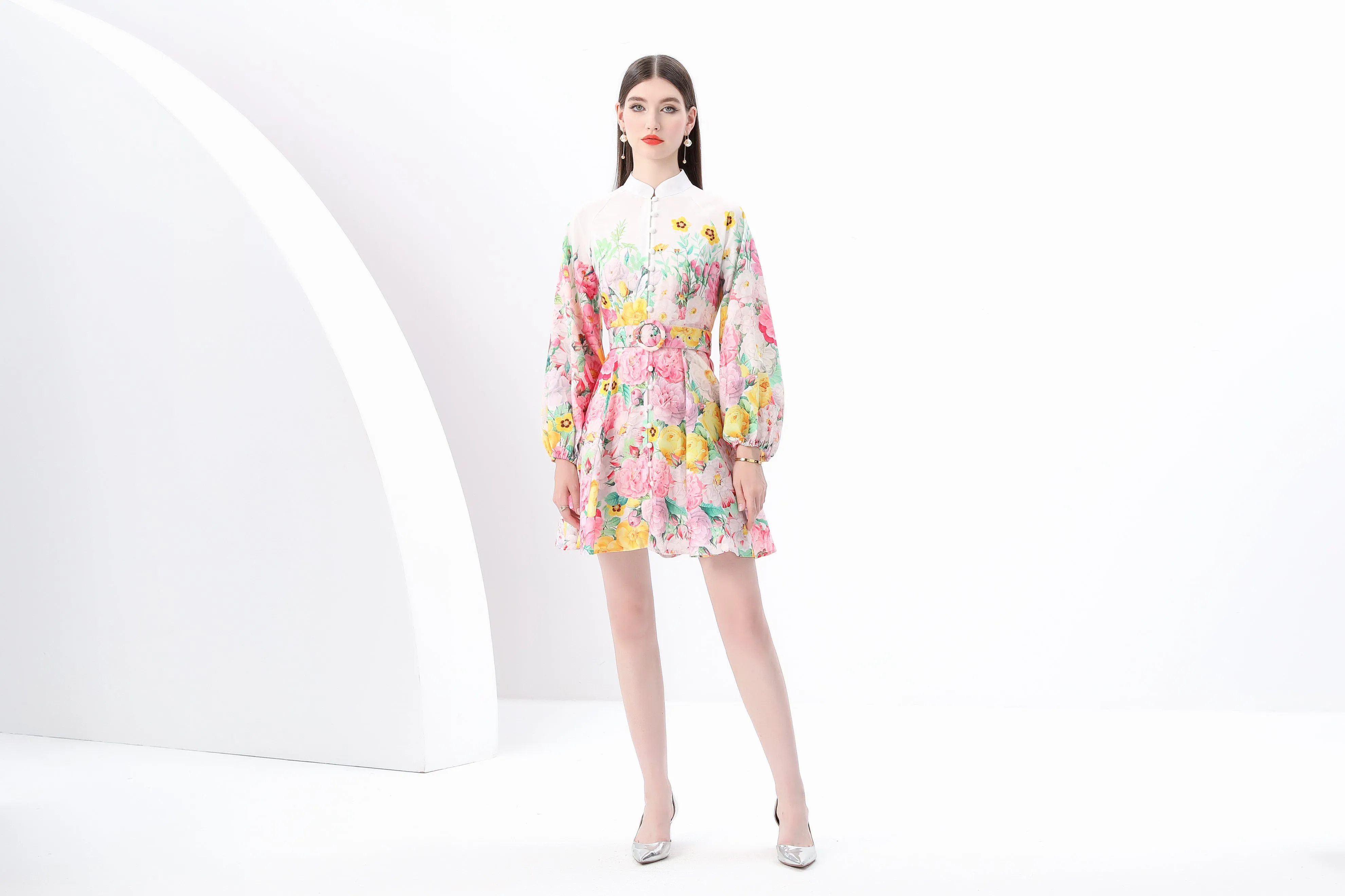 Women's Lantern Long Sleeve Floral Print Dresses
