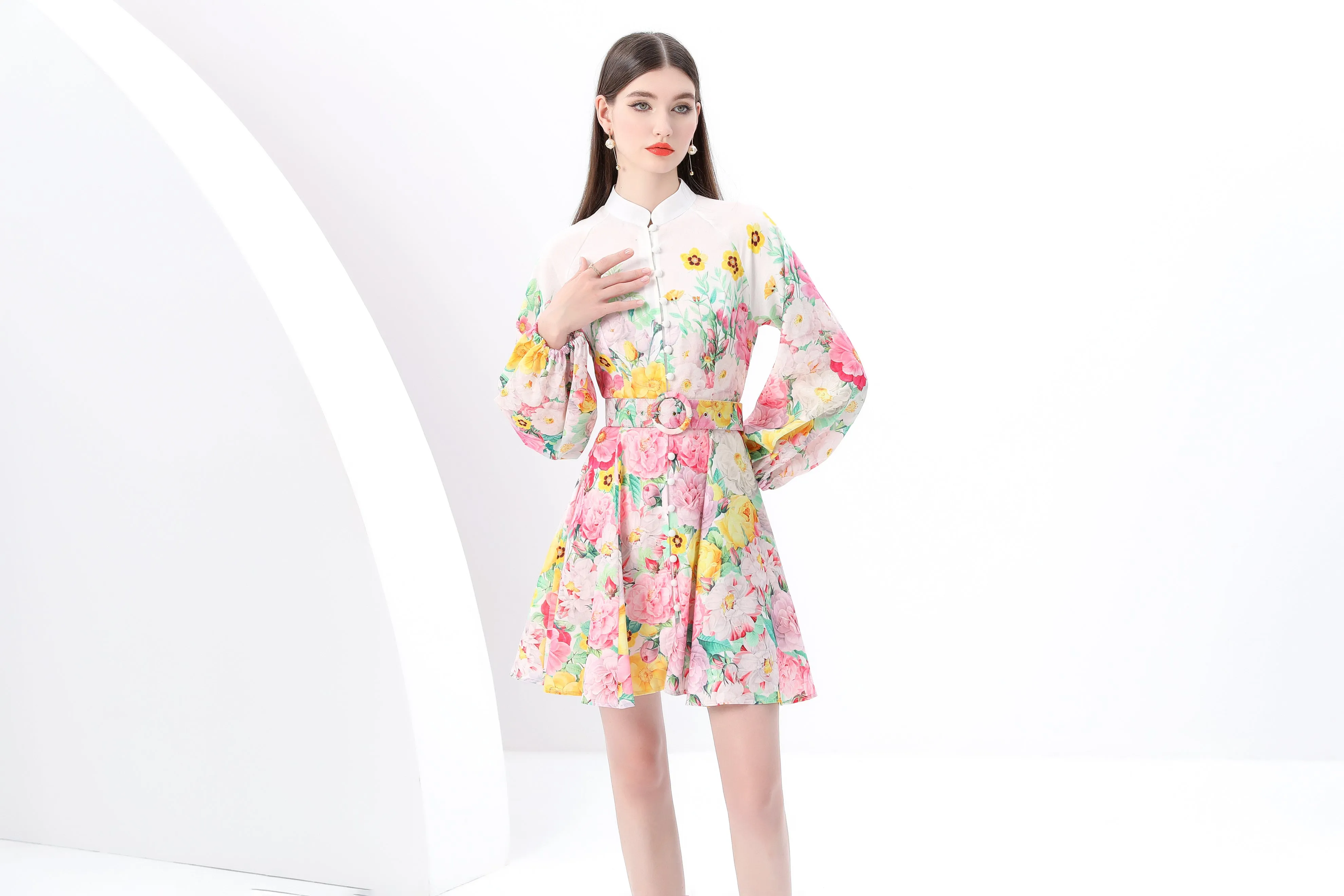 Women's Lantern Long Sleeve Floral Print Dresses
