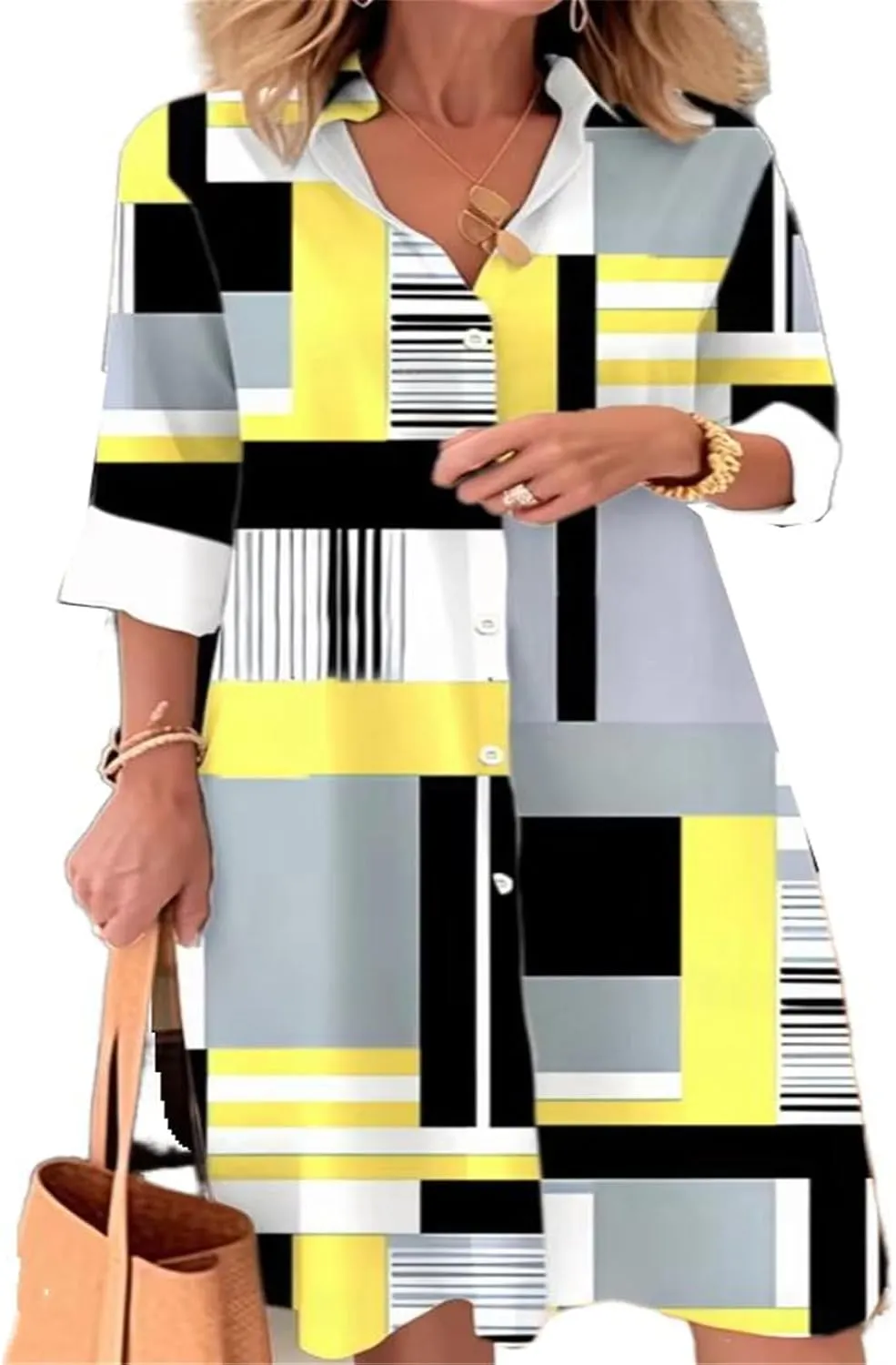 Women's Lapel Dress Long Sleeves Vintage Skirt