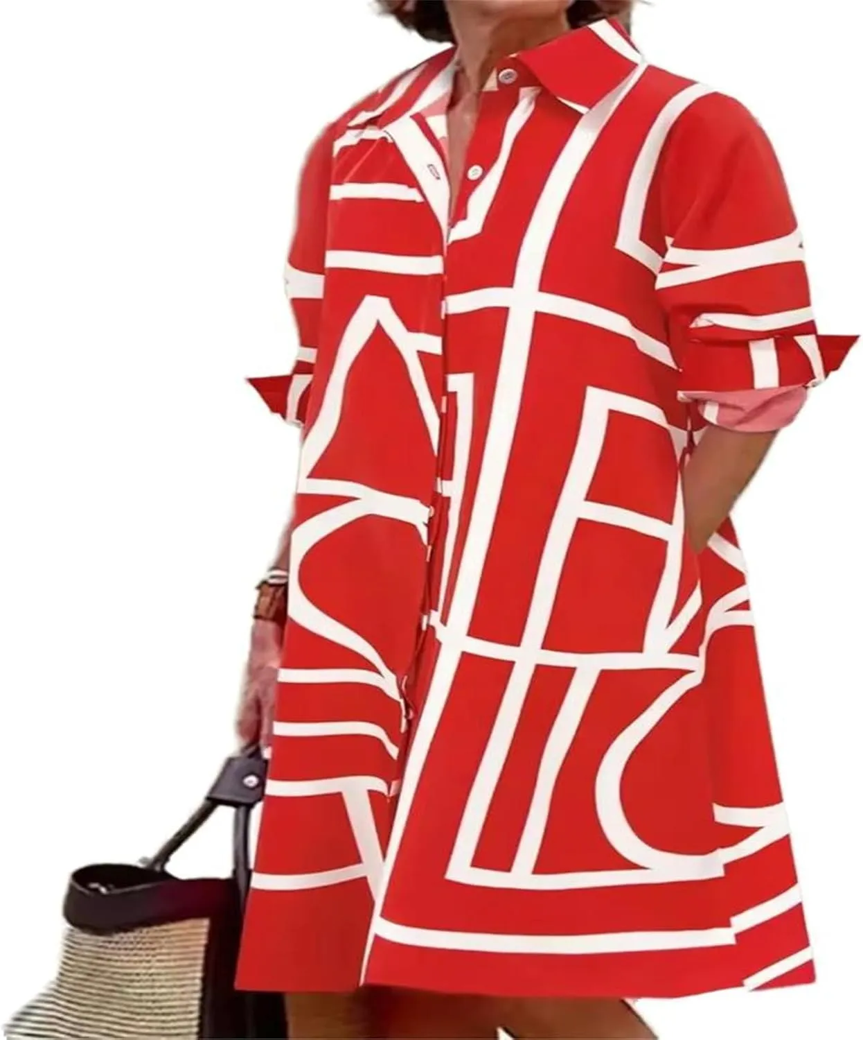 Women's Lapel Dress Long Sleeves Vintage Skirt