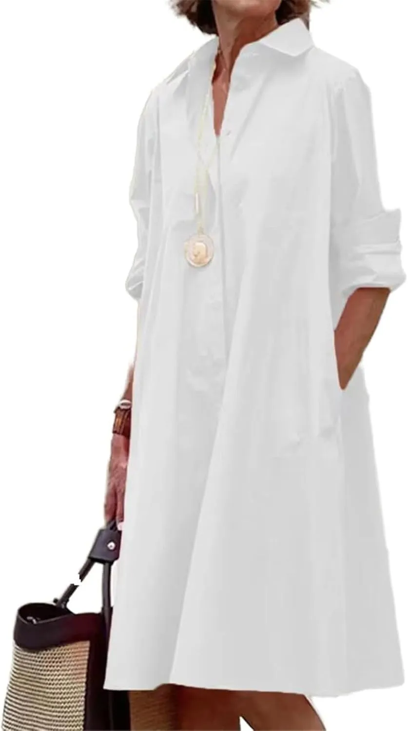 Women's Lapel Dress Long Sleeves Vintage Skirt
