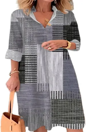 Women's Lapel Dress Long Sleeves Vintage Skirt
