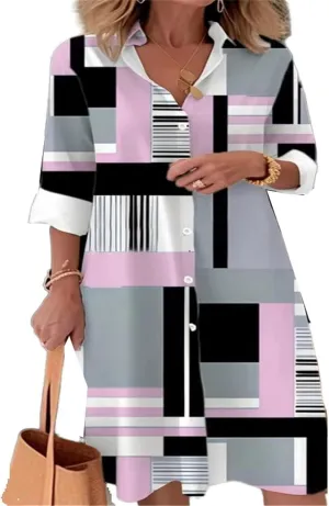 Women's Lapel Dress Long Sleeves Vintage Skirt