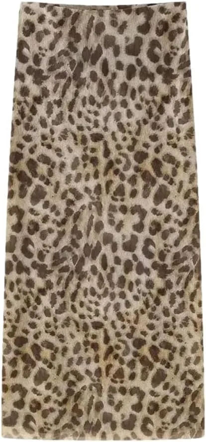 Women's Leopard Long Skirts Casual Summer Elegant Party Printed Midi Skirts